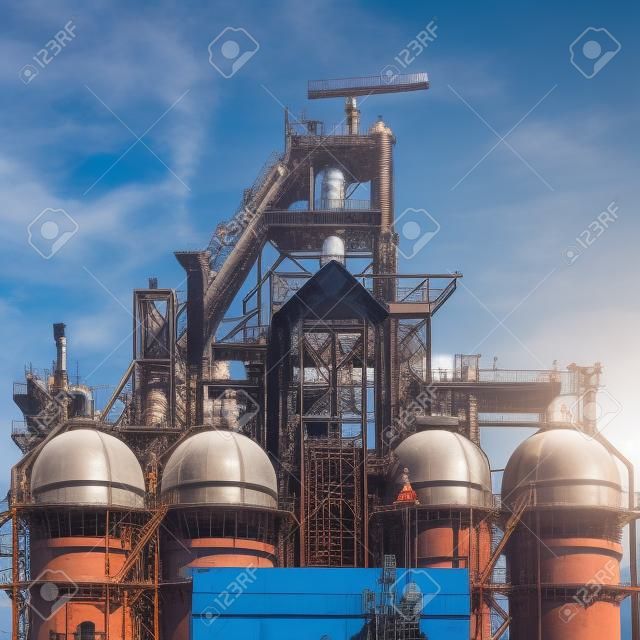bouw van een hoogoven in de staalindustrie op een achtergrond van blauwe lucht