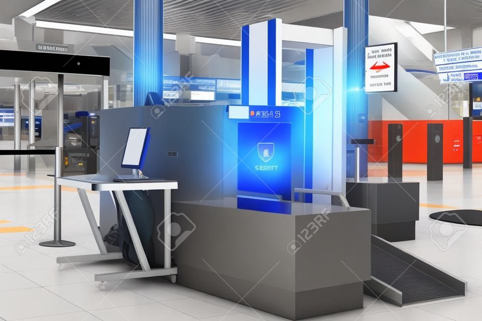 Airport security check point with metal detector