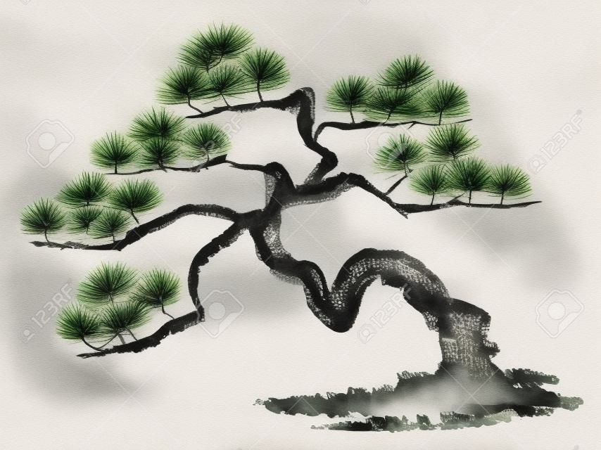 Inktschildering illustratie van een dennenboom