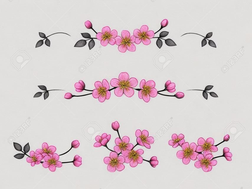 Kwiatowy rysunek ołówkiem kwiatów wiśni