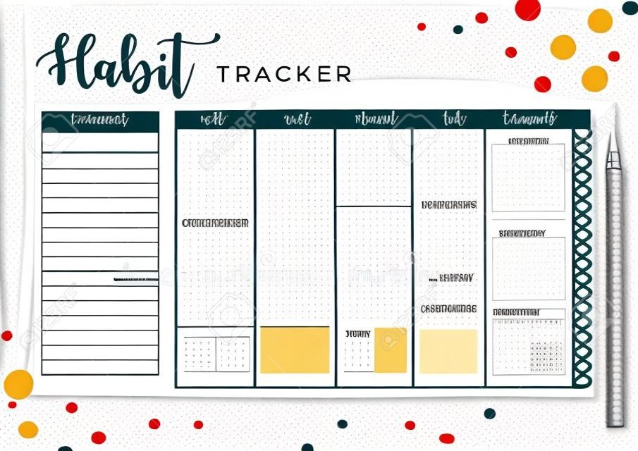 Habit Tracker. Monthly planner habit tracker blank template. Monthly planer.  Vector illustration. 
