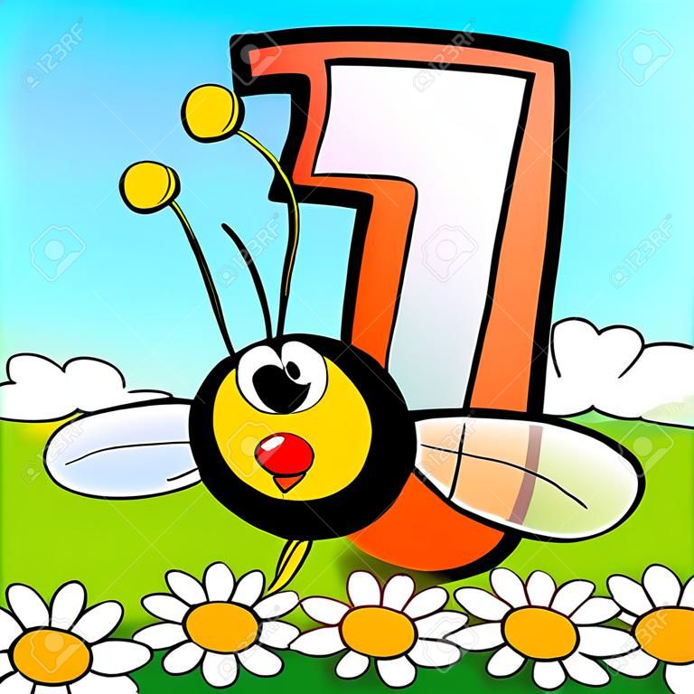 Animals and numbers series for kids, from 0 to 9 - 1 bee