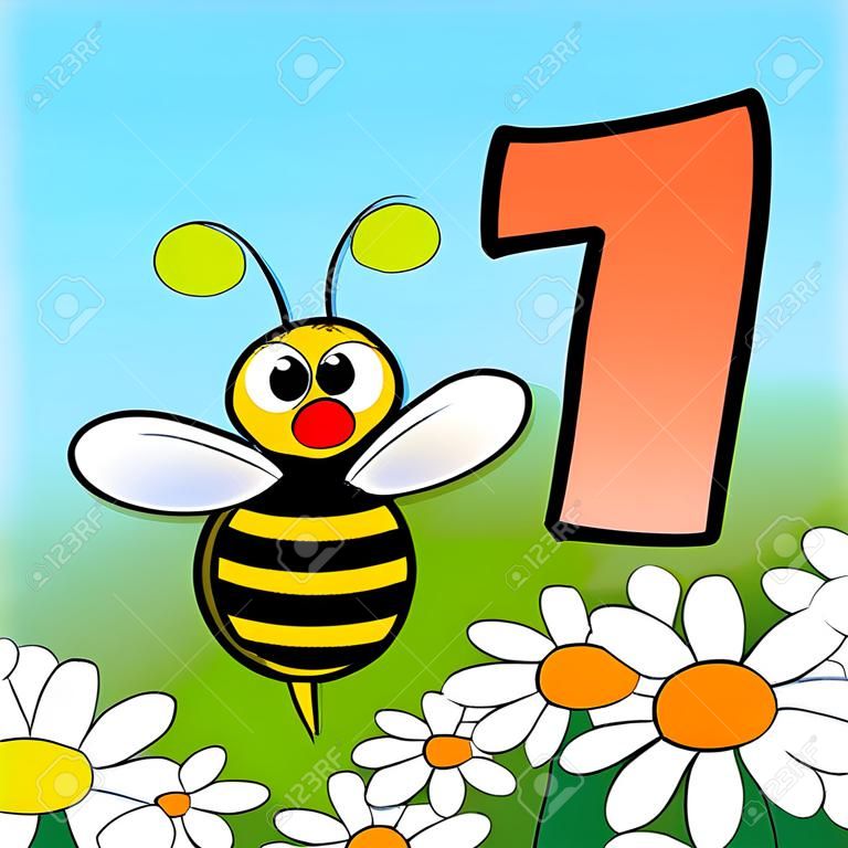 Animals and numbers series for kids, from 0 to 9 - 1 bee
