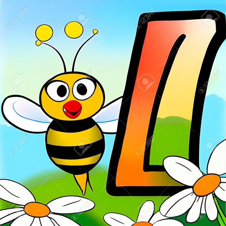 兒童的動物和數字系列，從9至1只蜜蜂