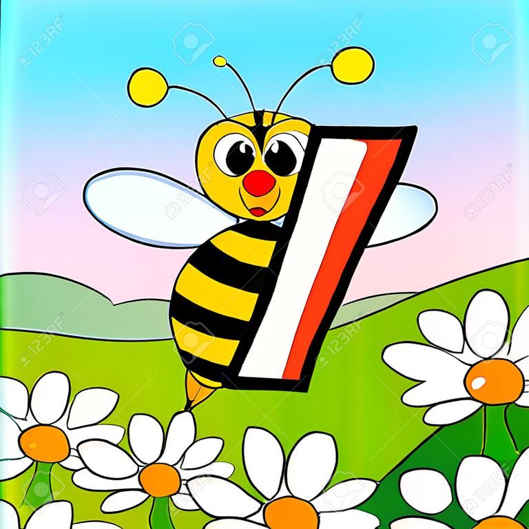 兒童的動物和數字系列，從9至1只蜜蜂