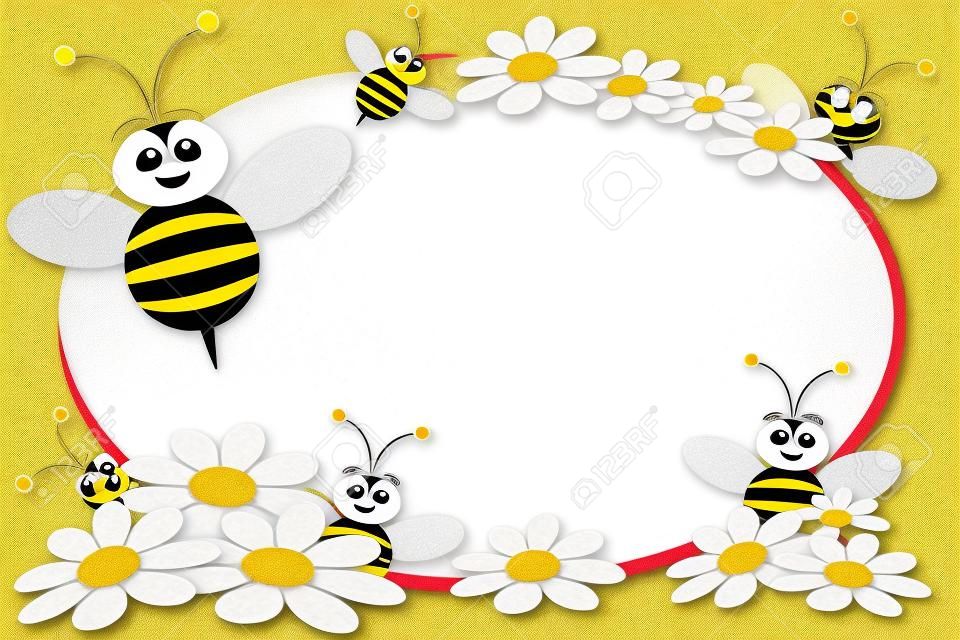 Bloc de notas con el niño abejas y margaritas blancas - los marcos de fotos o un mensaje para los niños