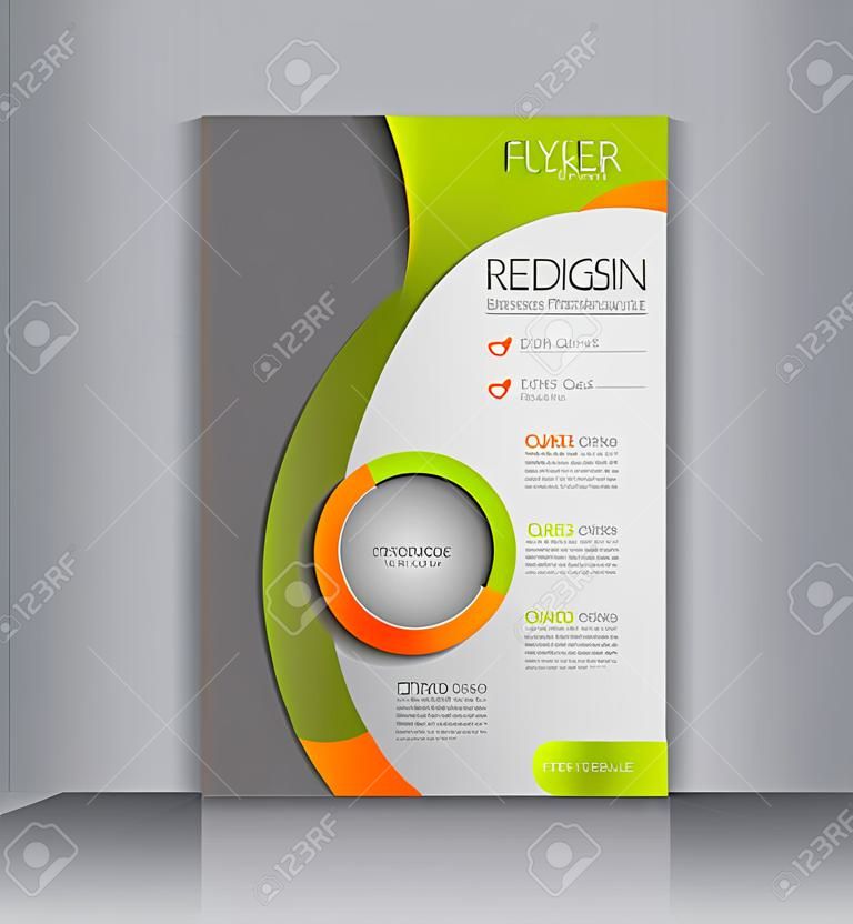 Flyer template. Business brochure. Editable A4 poster for design, education, presentation, website, magazine cover. Green and orange color.