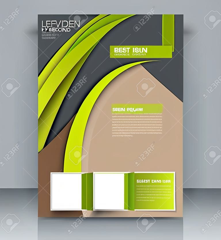 Abstract flyer design background. Brochure template. For magazine cover, business mockup, education, presentation, report. Vector illustration. Green, grey, and brown color.