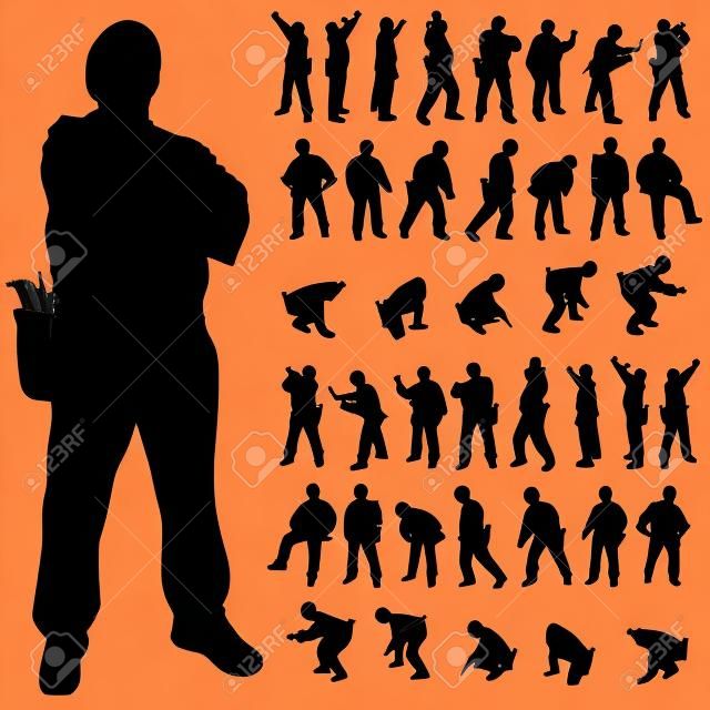 worker black silhouette in various poses art illustration