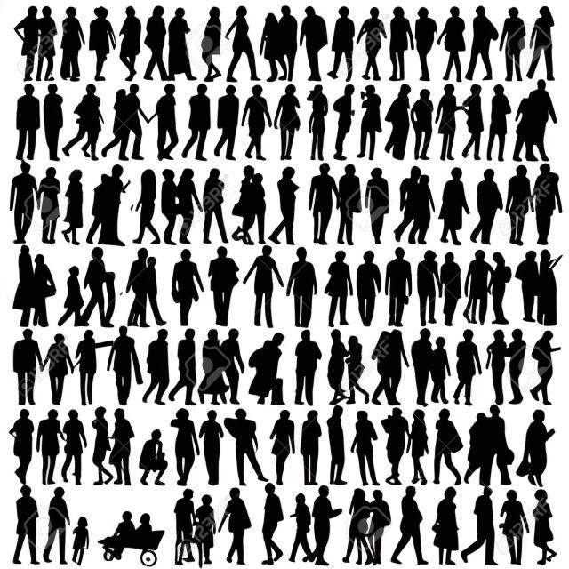 people silhouette black vector girl and man walking illustration