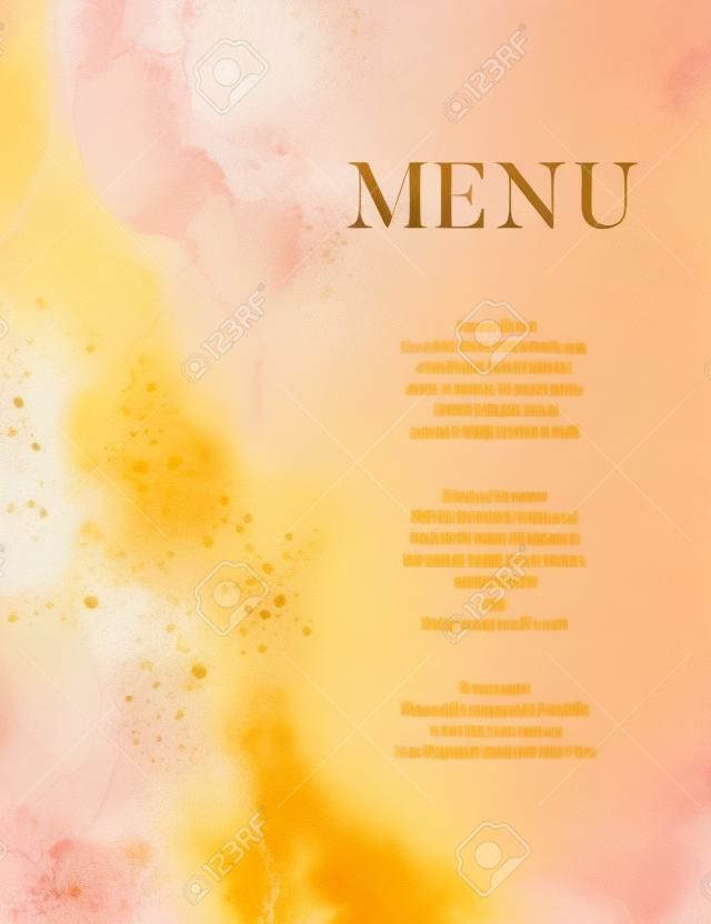Abstract Pastel orange  paint art and gold marble oil watercolor wallpaper. Soft pink and gold alcohol ink pattern, menu design, poster template. Luxury blush design in vector.