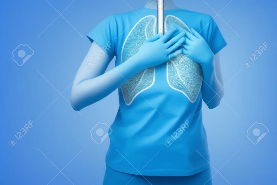 evidenziati i polmoni sani blu sul corpo della donna