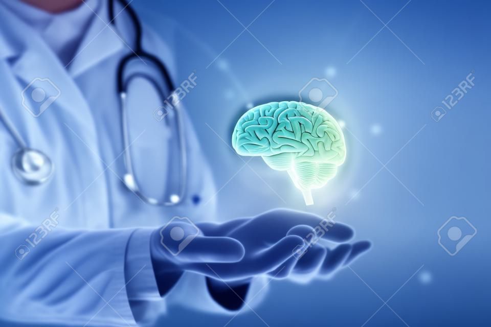 Mózg wydaje koncepcję medyczną. zdjęcie lekarki, puste miejsce.