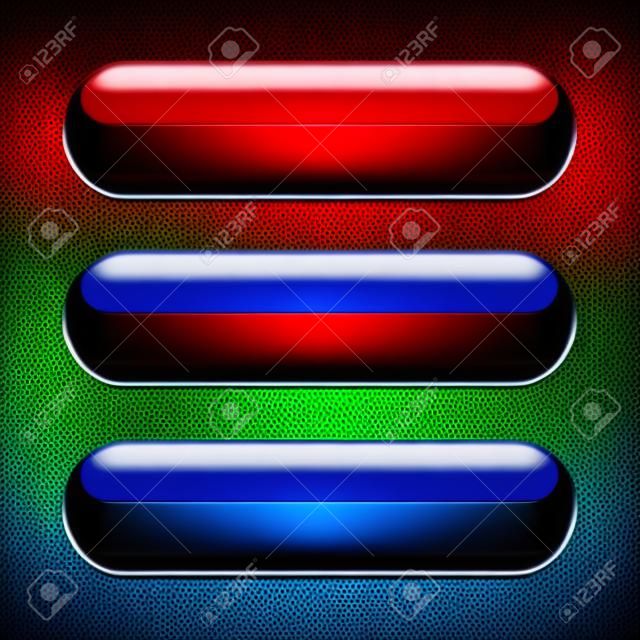 Blue, red and green web buttons. Glossy rounded background.