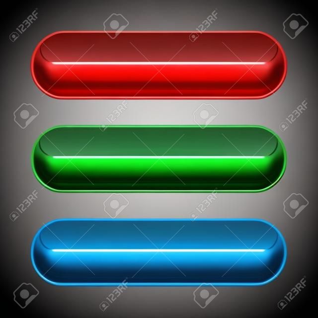 青、赤、緑の web ボタンです。光沢のある丸い背景。