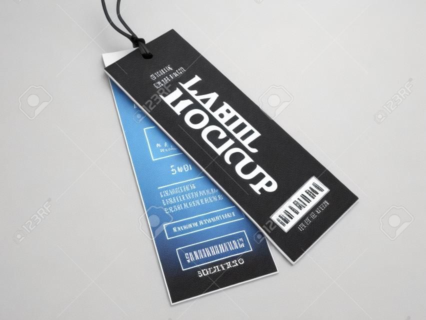 Hang tag mockup per il branding stoffa. Illustrazione 3D mock-up.