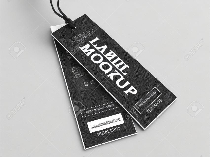 Hang tag mockup per il branding stoffa. Illustrazione 3D mock-up.