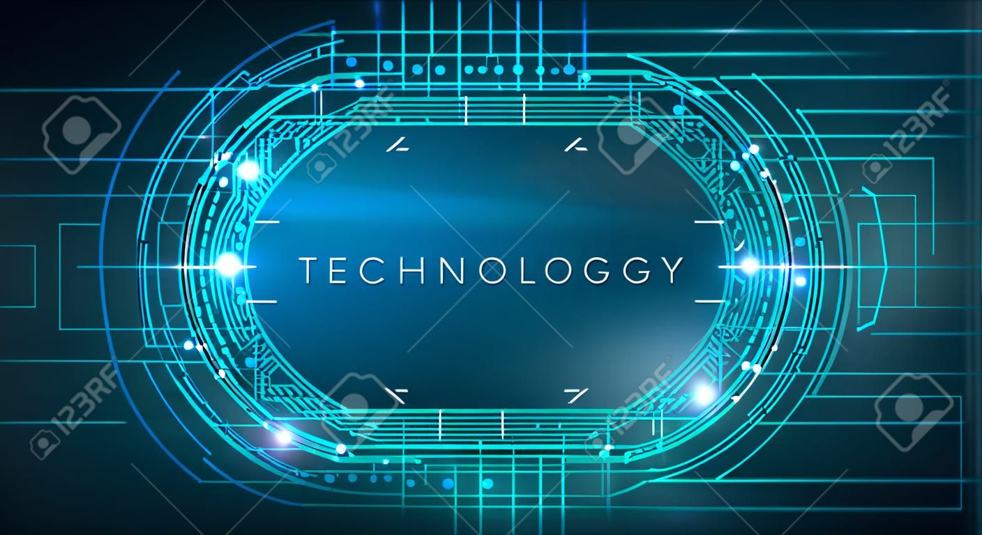 Technology Background With Abstract Hud Circle And Technologies Lettering, Creative Illustration, Panorama