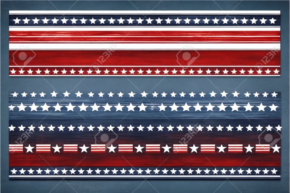 Symboles abstraits du drapeau américain ensemble de rayures de séparation de bordure de bannière décorative.