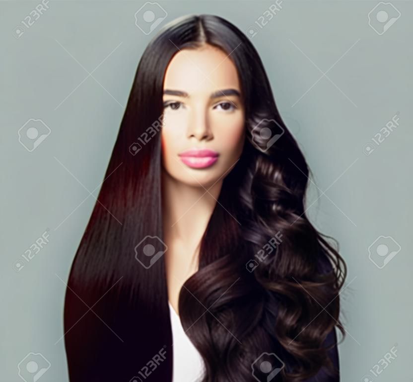 Beautiful woman with straight and curly hairstyle. Hair styling and hair care concept