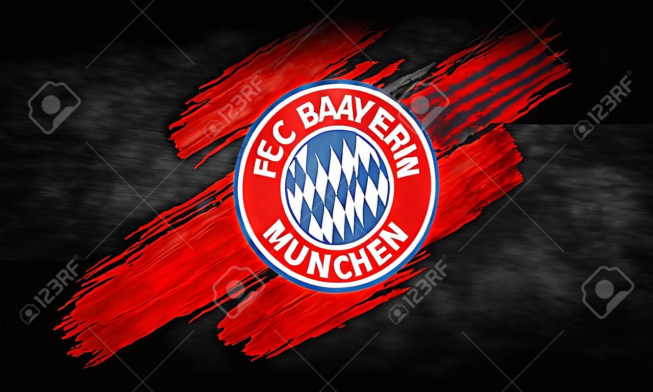 Farbabstrich in Form der Flagge des FC Bayern München Nahaufnahme auf schwarzem Hintergrund