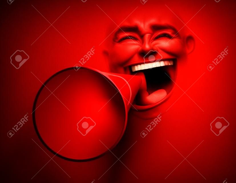 Red face yelling into megaphone  