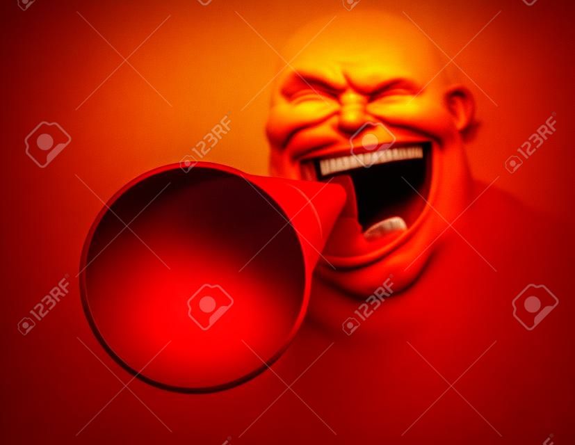 Red face yelling into megaphone  