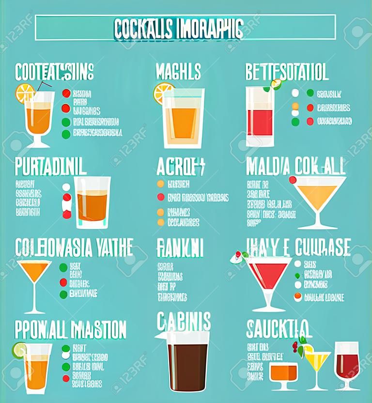 Cocktails set infographie. Vector illustration.