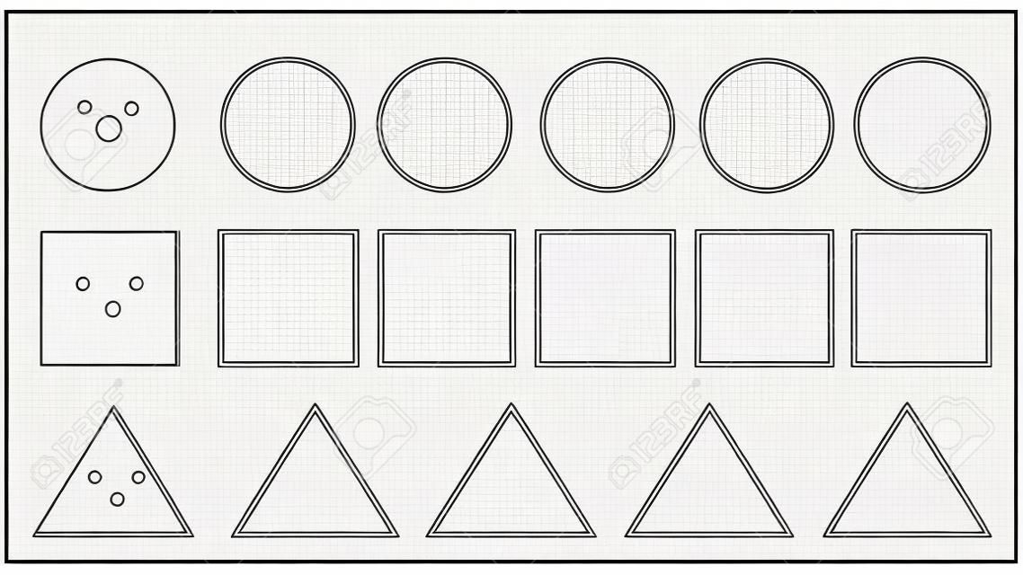 Educational worksheet for kids. Trace the shapes. Circle, square and triangle. 