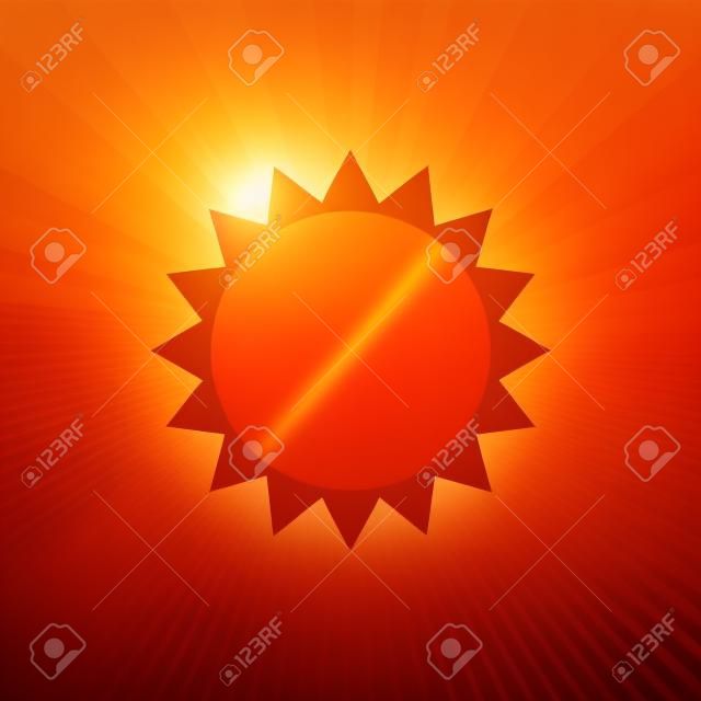 Bright sun with rays on an orange background