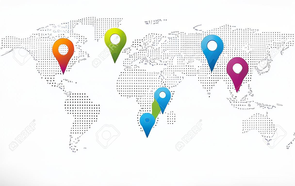 Einfache Weltkarte mit Stiften, um die Position zu markieren