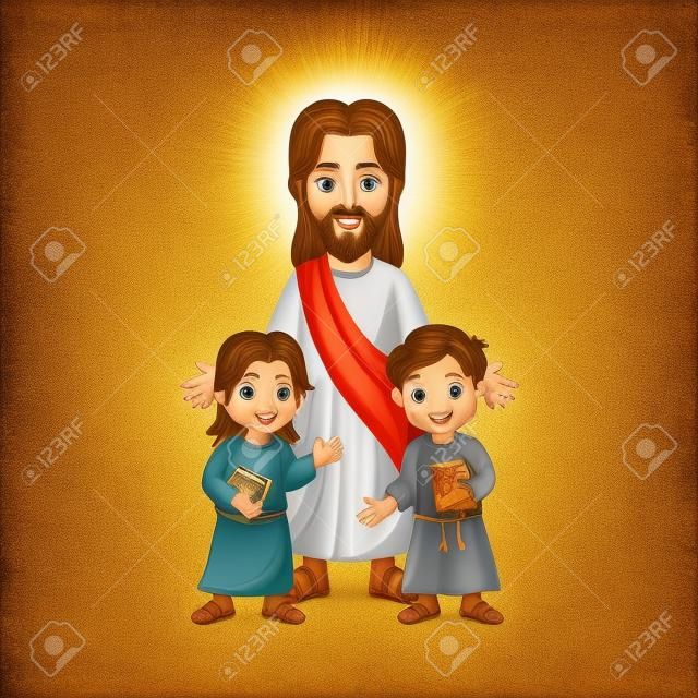 Jesus Christ with kids and holy bible book