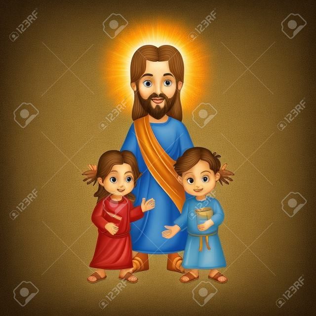 Jesus Christ with kids and holy bible book