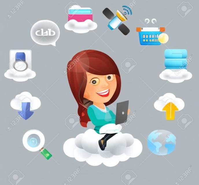 Compras Dama con Tablet PC y la computación en nube,