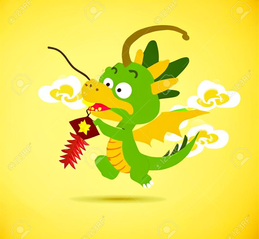 Baby Chinese Dragon holding a firecracker.