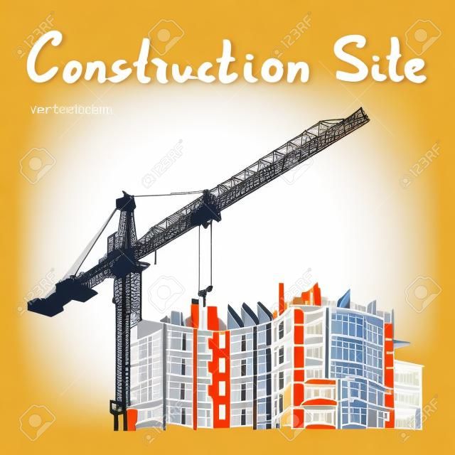 Building Construction and Tower Cranes. City. Vector draw