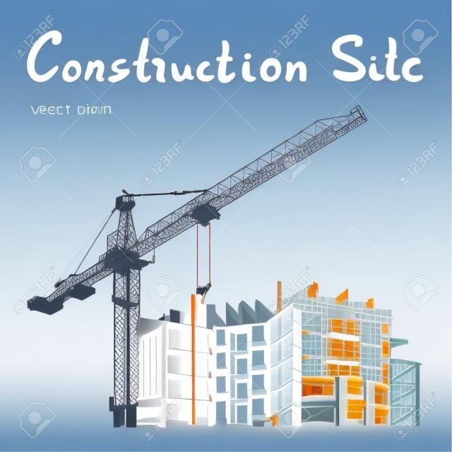 Building Construction and Tower Cranes. City. Vector draw