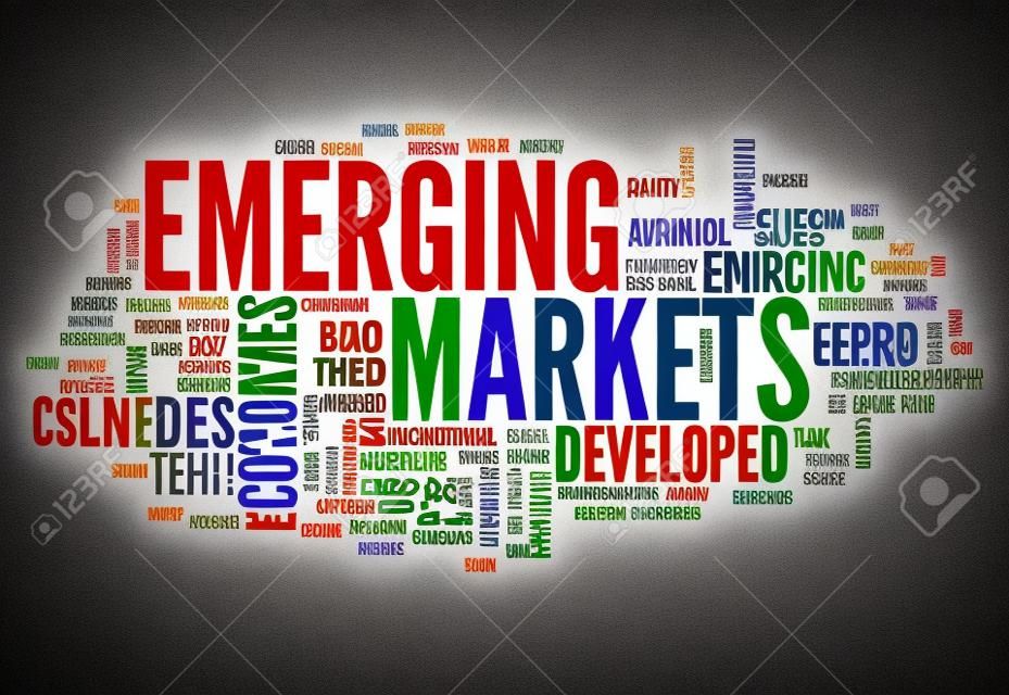 Nube de la palabra con los mercados emergentes etiquetas relacionadas