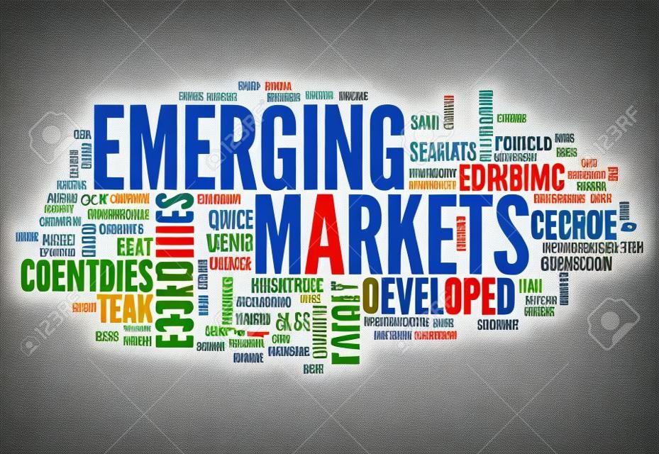 Nube de la palabra con los mercados emergentes etiquetas relacionadas