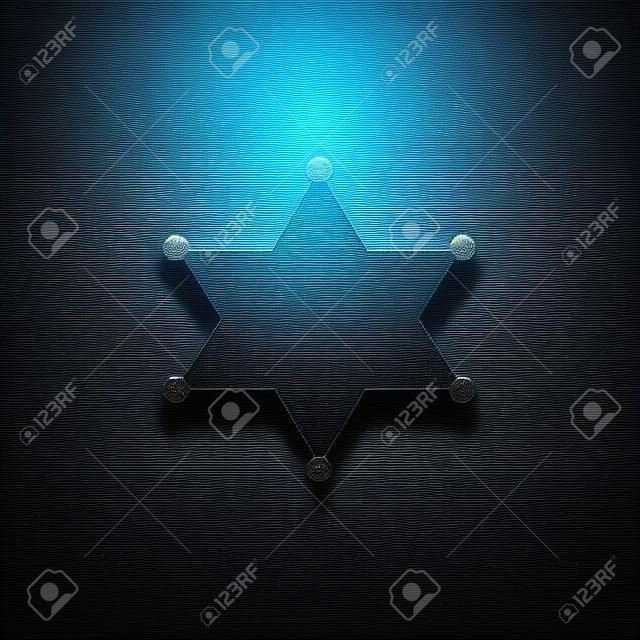 Silver Hexagram sheriff icon isolated on black background. Police badge icon. Long shadow style. Vector