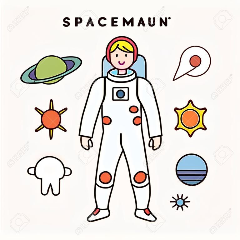 Spaceman character and icon set. flat design style minimal vector illustration.