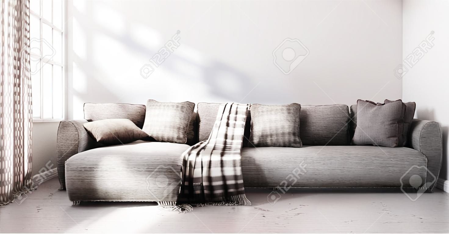 modern style with white wall on wooden floor and sofa armchair on carpet.3D rendering