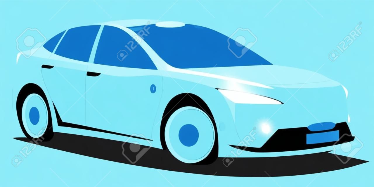 Vector illustratie van autonome zelfrijdende elektrische auto met blauwe sensor in een aparte laag