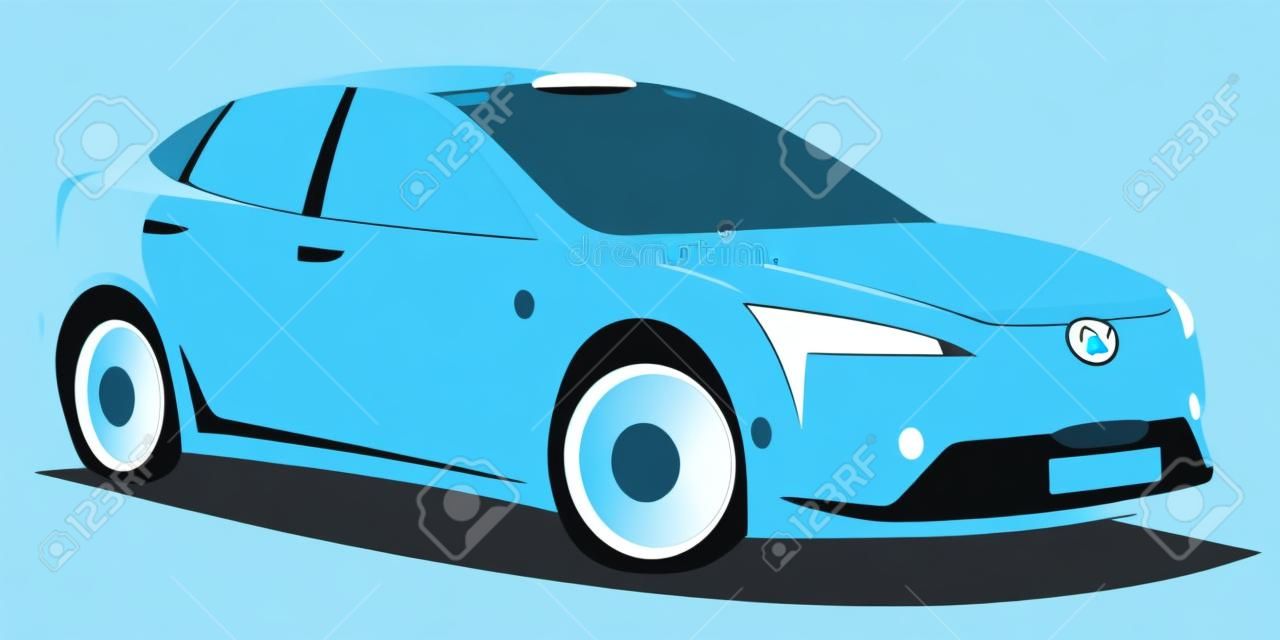 Vector illustratie van autonome zelfrijdende elektrische auto met blauwe sensor in een aparte laag