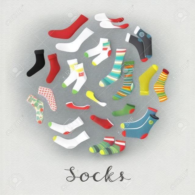 Doodle Socken in Kreis Illustration auf weißem Hintergrund