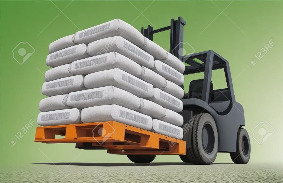 Forklift with cement sacks