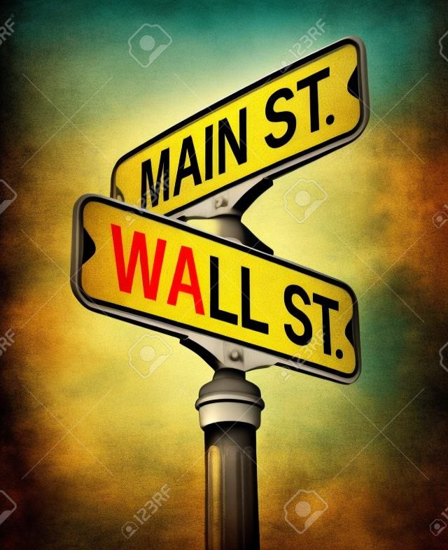 Rétro signe de rue avec Wall Street et de la rue principale