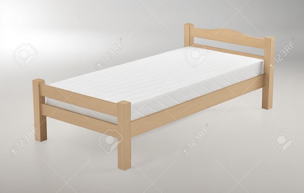 白いマットレス付き木製ベッド