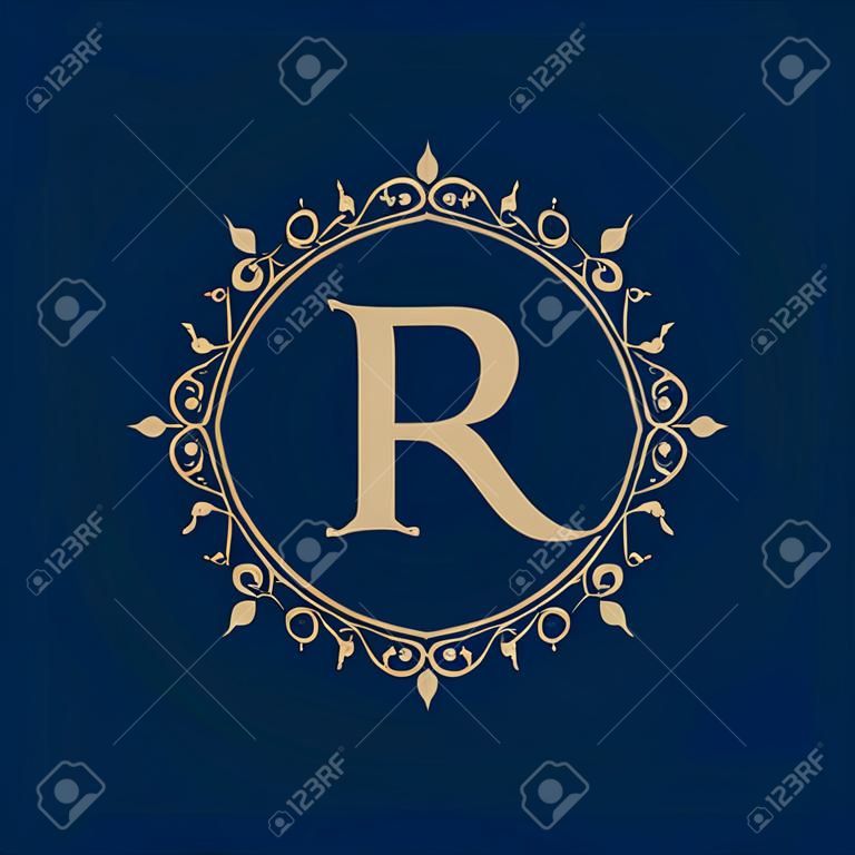 Royalty border with calligraphy letter R illustration