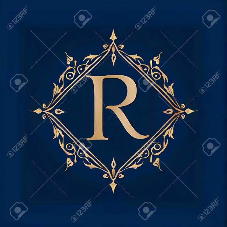 Fronteira da realeza com ilustração da letra R da caligrafia